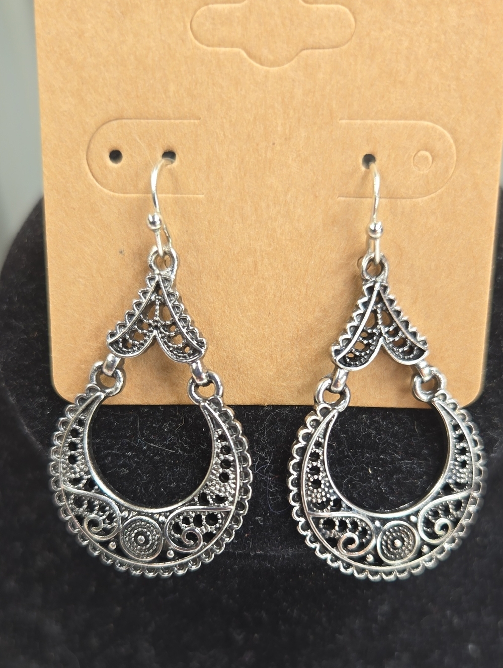 Silver Filigree Boho Hoop Dangle Earrings